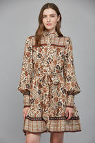 Fate Boho Cream & Brown Tiered Long Sleeve Mini Dress-mini dress-Fate-Deja Nu Boutique, Women's Fashion Boutique in Lampasas, Texas