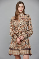 Fate Boho Cream & Brown Tiered Long Sleeve Mini Dress-mini dress-Fate-Deja Nu Boutique, Women's Fashion Boutique in Lampasas, Texas