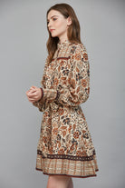 Fate Boho Cream & Brown Tiered Long Sleeve Mini Dress-mini dress-Fate-Deja Nu Boutique, Women's Fashion Boutique in Lampasas, Texas