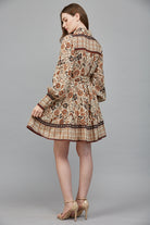 Fate Boho Cream & Brown Tiered Long Sleeve Mini Dress-mini dress-Fate-Deja Nu Boutique, Women's Fashion Boutique in Lampasas, Texas