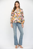 Fate Bold Floral Ruffled High Neck Blouse In Black Multi-Tops-Fate-Deja Nu Boutique, Women's Fashion Boutique in Lampasas, Texas