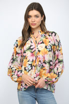 Fate Bold Floral Ruffled High Neck Blouse In Black Multi-Tops-Fate-Deja Nu Boutique, Women's Fashion Boutique in Lampasas, Texas