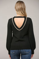 Fate Chain Trimmed Open Back Sweater In Black-Sweaters-Fate-Deja Nu Boutique, Women's Fashion Boutique in Lampasas, Texas