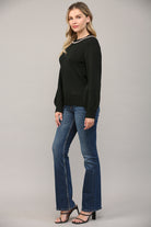 Fate Chain Trimmed Open Back Sweater In Black-Sweaters-Fate-Deja Nu Boutique, Women's Fashion Boutique in Lampasas, Texas