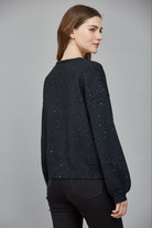 Fate Heather Black Rhinestone Bow Sequin Cardigan Sweater-Cardigans & Kimonos-Fate-Deja Nu Boutique, Women's Fashion Boutique in Lampasas, Texas