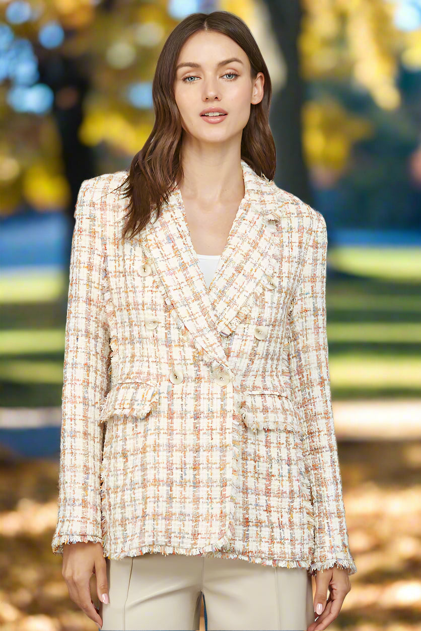 Fate Ivory Multi Fray Detail Tweed Blazer – Double Breasted Lurex Statement Jacket-Blazers-Fate-Deja Nu Boutique, Women's Fashion Boutique in Lampasas, Texas