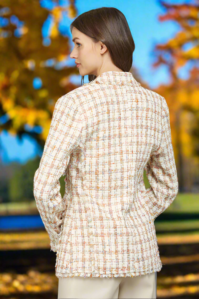 Fate Ivory Multi Fray Detail Tweed Blazer – Double Breasted Lurex Statement Jacket-Blazers-Fate-Deja Nu Boutique, Women's Fashion Boutique in Lampasas, Texas