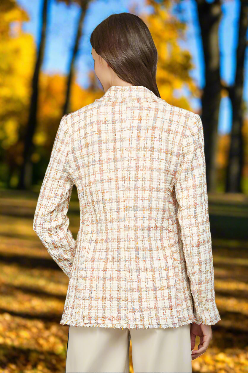 Fate Ivory Multi Fray Detail Tweed Blazer – Double Breasted Lurex Statement Jacket-Blazers-Fate-Deja Nu Boutique, Women's Fashion Boutique in Lampasas, Texas