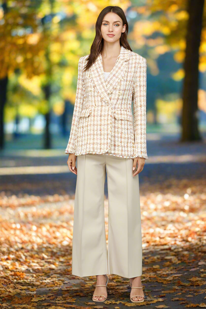 Fate Ivory Multi Fray Detail Tweed Blazer – Double Breasted Lurex Statement Jacket-Blazers-Fate-Deja Nu Boutique, Women's Fashion Boutique in Lampasas, Texas