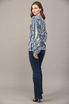 Fate Jacquard Knit Mock Neck Sweater In Blue And Cream-Sweaters-Fate-Deja Nu Boutique, Women's Fashion Boutique in Lampasas, Texas