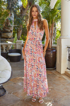 Fate Orange Multi Floral Keyhole Front Ruffle Hem Maxi Dress-Maxi Dresses-Fate-Deja Nu Boutique, Women's Fashion Boutique in Lampasas, Texas