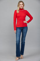Fate Pearl Trim Red Turtleneck Sweater-Sweaters-Fate-Deja Nu Boutique, Women's Fashion Boutique in Lampasas, Texas