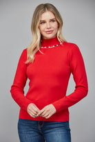 Fate Pearl Trim Red Turtleneck Sweater-Sweaters-Fate-Deja Nu Boutique, Women's Fashion Boutique in Lampasas, Texas