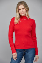 Fate Pearl Trim Red Turtleneck Sweater-Sweaters-Fate-Deja Nu Boutique, Women's Fashion Boutique in Lampasas, Texas