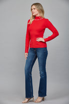 Fate Pearl Trim Red Turtleneck Sweater-Sweaters-Fate-Deja Nu Boutique, Women's Fashion Boutique in Lampasas, Texas