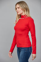 Fate Pearl Trim Red Turtleneck Sweater-Sweaters-Fate-Deja Nu Boutique, Women's Fashion Boutique in Lampasas, Texas