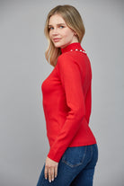 Fate Pearl Trim Red Turtleneck Sweater-Sweaters-Fate-Deja Nu Boutique, Women's Fashion Boutique in Lampasas, Texas