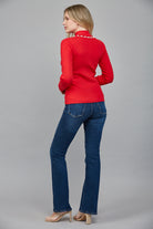 Fate Pearl Trim Red Turtleneck Sweater-Sweaters-Fate-Deja Nu Boutique, Women's Fashion Boutique in Lampasas, Texas