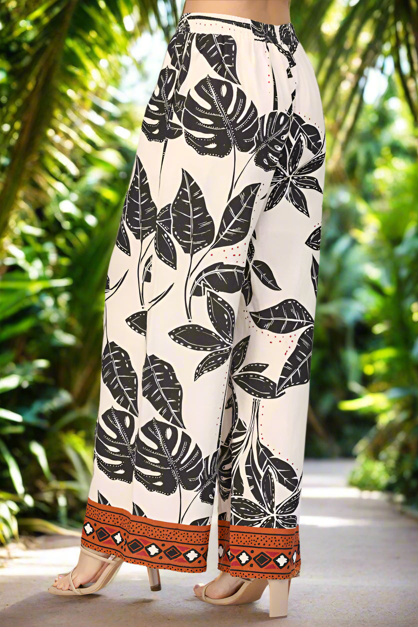 🌿 Fate Tropical Print Linen Blend Pants – Taupe Multi-Pants-Fate-Deja Nu Boutique, Women's Fashion Boutique in Lampasas, Texas