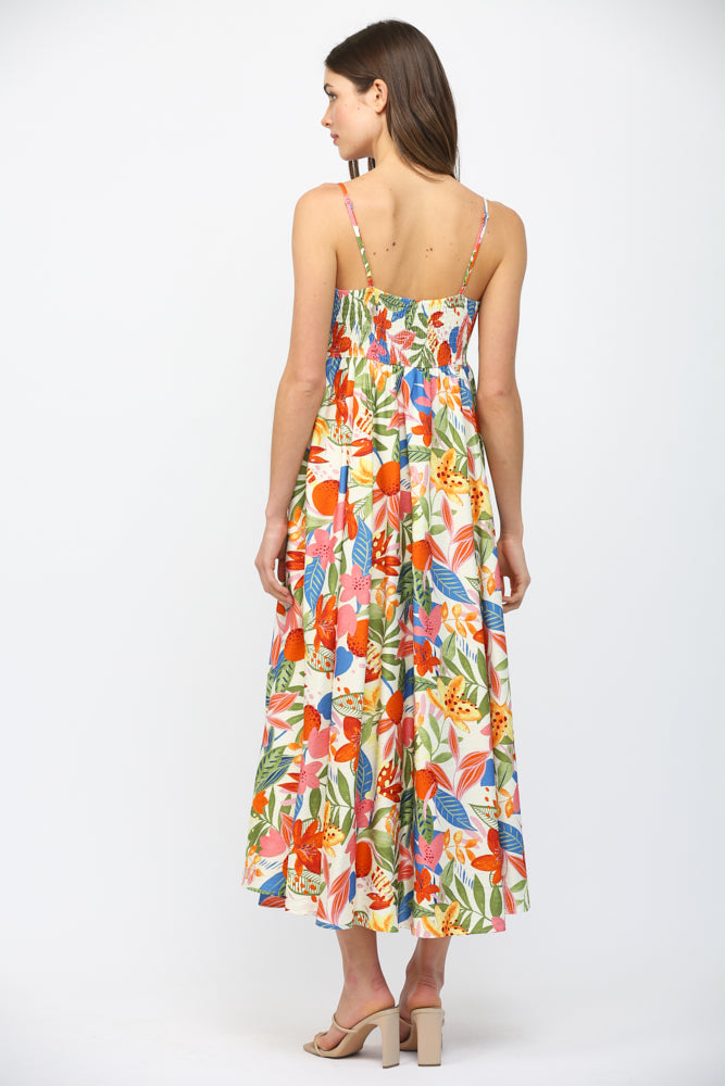 Fate Floral Spaghetti Strap Midi Dress Front Bow Tie White Multi-Midi Dresses-Fate-Deja Nu Boutique, Women's Fashion Boutique in Lampasas, Texas