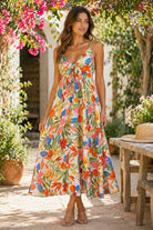 Fate Floral Spaghetti Strap Midi Dress Front Bow Tie White Multi-Midi Dresses-Fate-Deja Nu Boutique, Women's Fashion Boutique in Lampasas, Texas