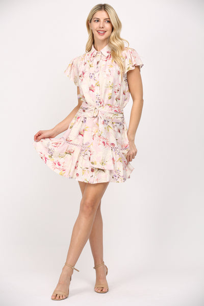 Fate Pink Multi Floral Belted Mini Dress – Chic and Feminine Style