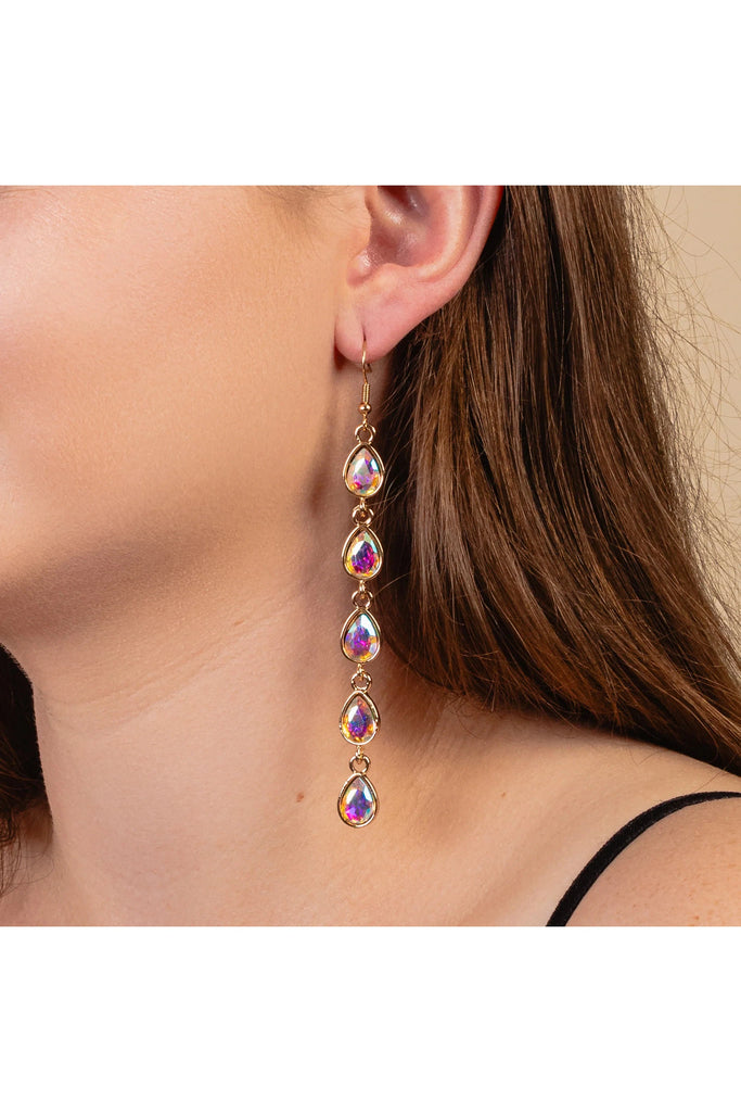 Five AB Rhinestone Dangle Earrings In Gold-Earrings-Deja Nu-Deja Nu Boutique, Women's Fashion Boutique in Lampasas, Texas