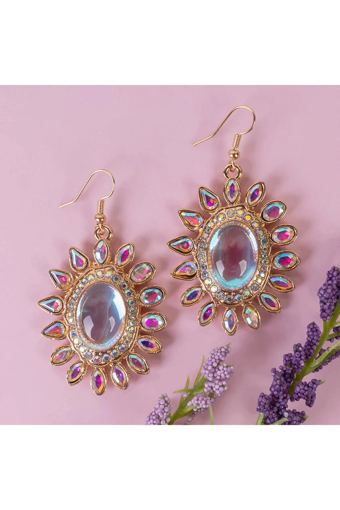 Crystal Flower Drop Earrings In Gold With AB Stones-Earrings-Deja Nu-Deja Nu Boutique, Women's Fashion Boutique in Lampasas, Texas