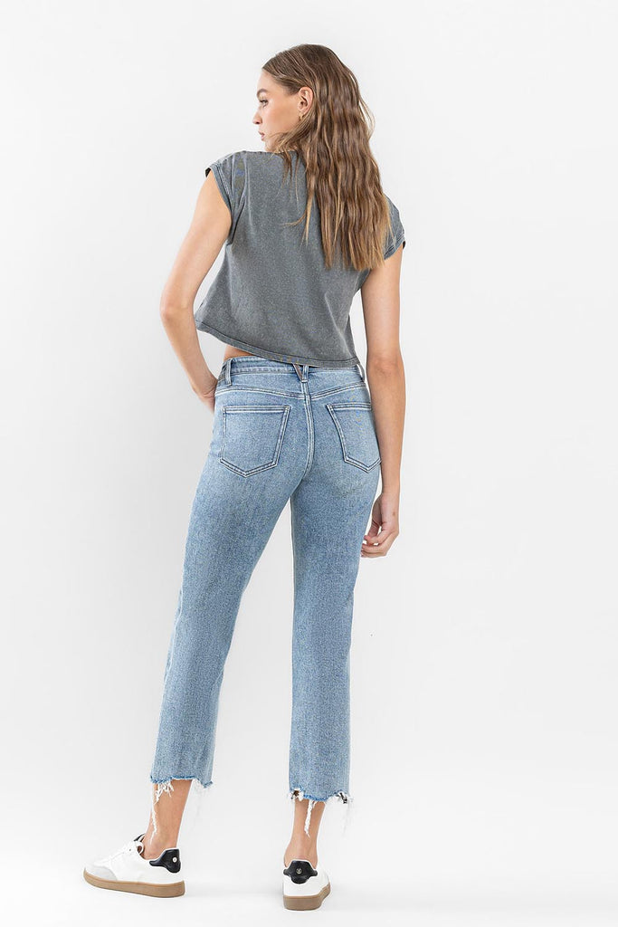 Flying Monkey Ergonomical - High Rise Cropped Distressed Hem Straight Jeans-Jeans-Flying Monkey-Deja Nu Boutique, Women's Fashion Boutique in Lampasas, Texas