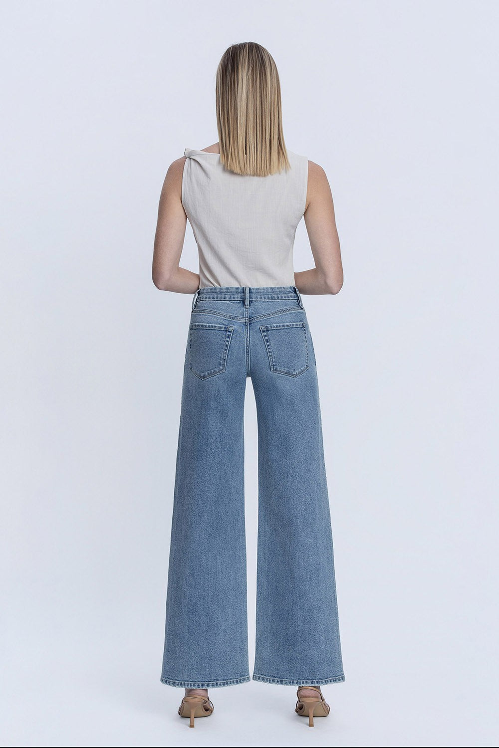 Flying Monkey High Rise Hotfix Stone Wide Leg Jeans – Glow Wash-Jeans-Flying Monkey-Deja Nu Boutique, Women's Fashion Boutique in Lampasas, Texas