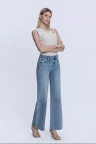 Flying Monkey High Rise Hotfix Stone Wide Leg Jeans – Glow Wash-Jeans-Flying Monkey-Deja Nu Boutique, Women's Fashion Boutique in Lampasas, Texas