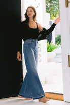 Flying Monkey Super High Rise Split Seam Wide Leg Jeans-Jeans-Flying Monkey-Deja Nu Boutique, Women's Fashion Boutique in Lampasas, Texas