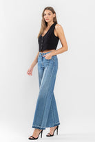 Flying Monkey Super High Rise Split Seam Wide Leg Jeans-Jeans-Flying Monkey-Deja Nu Boutique, Women's Fashion Boutique in Lampasas, Texas