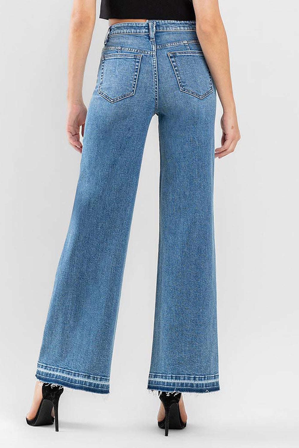 Flying Monkey Super High Rise Split Seam Wide Leg Jeans-Jeans-Flying Monkey-Deja Nu Boutique, Women's Fashion Boutique in Lampasas, Texas