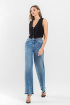 Flying Monkey Super High Rise Split Seam Wide Leg Jeans-Jeans-Flying Monkey-Deja Nu Boutique, Women's Fashion Boutique in Lampasas, Texas