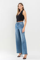 Flying Monkey Super High Rise Split Seam Wide Leg Jeans-Jeans-Flying Monkey-Deja Nu Boutique, Women's Fashion Boutique in Lampasas, Texas