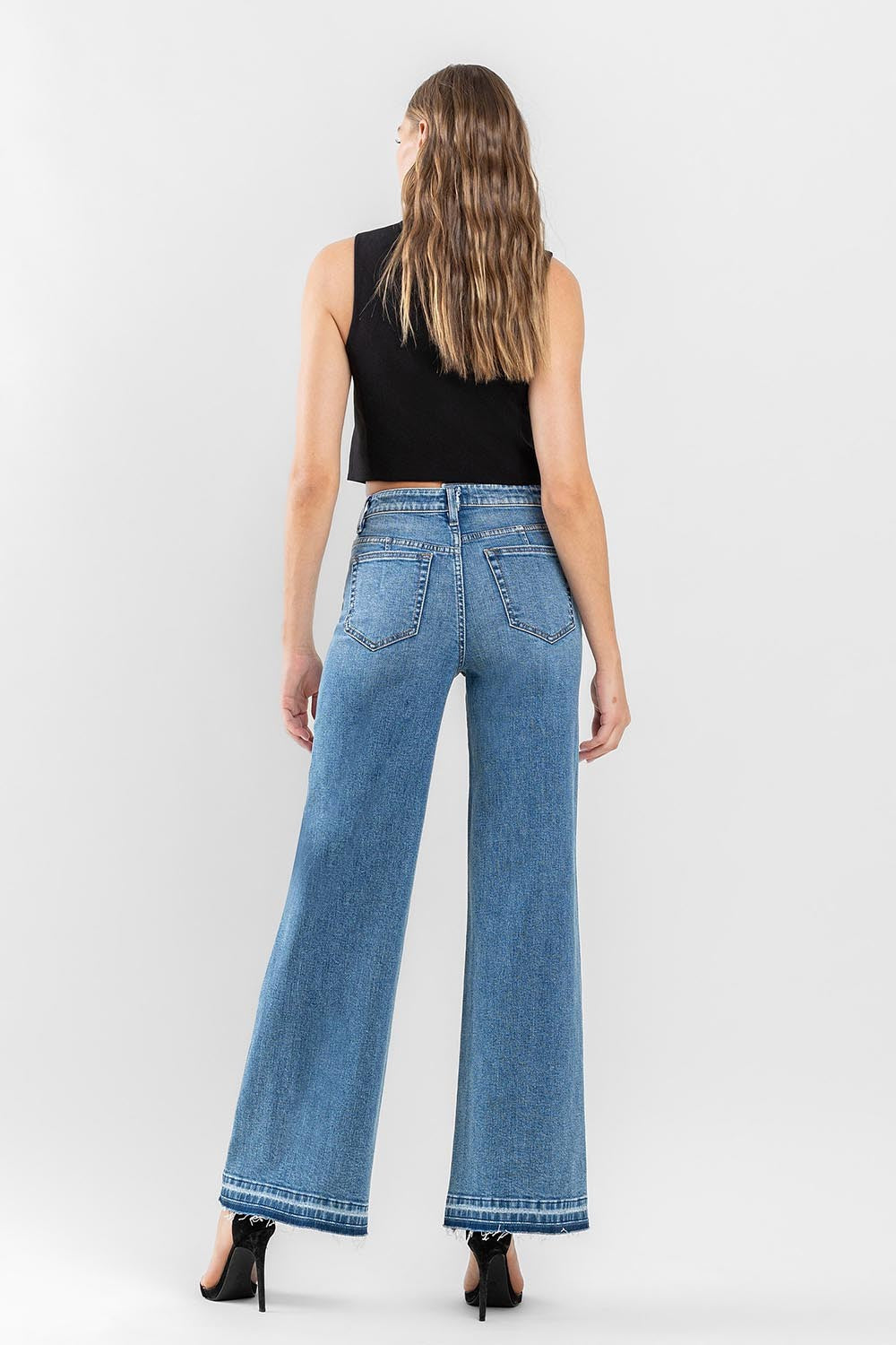 Flying Monkey Super High Rise Split Seam Wide Leg Jeans-Jeans-Flying Monkey-Deja Nu Boutique, Women's Fashion Boutique in Lampasas, Texas