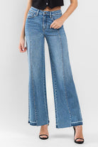 Flying Monkey Super High Rise Split Seam Wide Leg Jeans-Jeans-Flying Monkey-Deja Nu Boutique, Women's Fashion Boutique in Lampasas, Texas