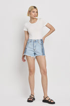 Flying Monkey Two Tone Patch High Rise Denim Shorts In Futuristic-Shorts-Flying Monkey-Deja Nu Boutique, Women's Fashion Boutique in Lampasas, Texas