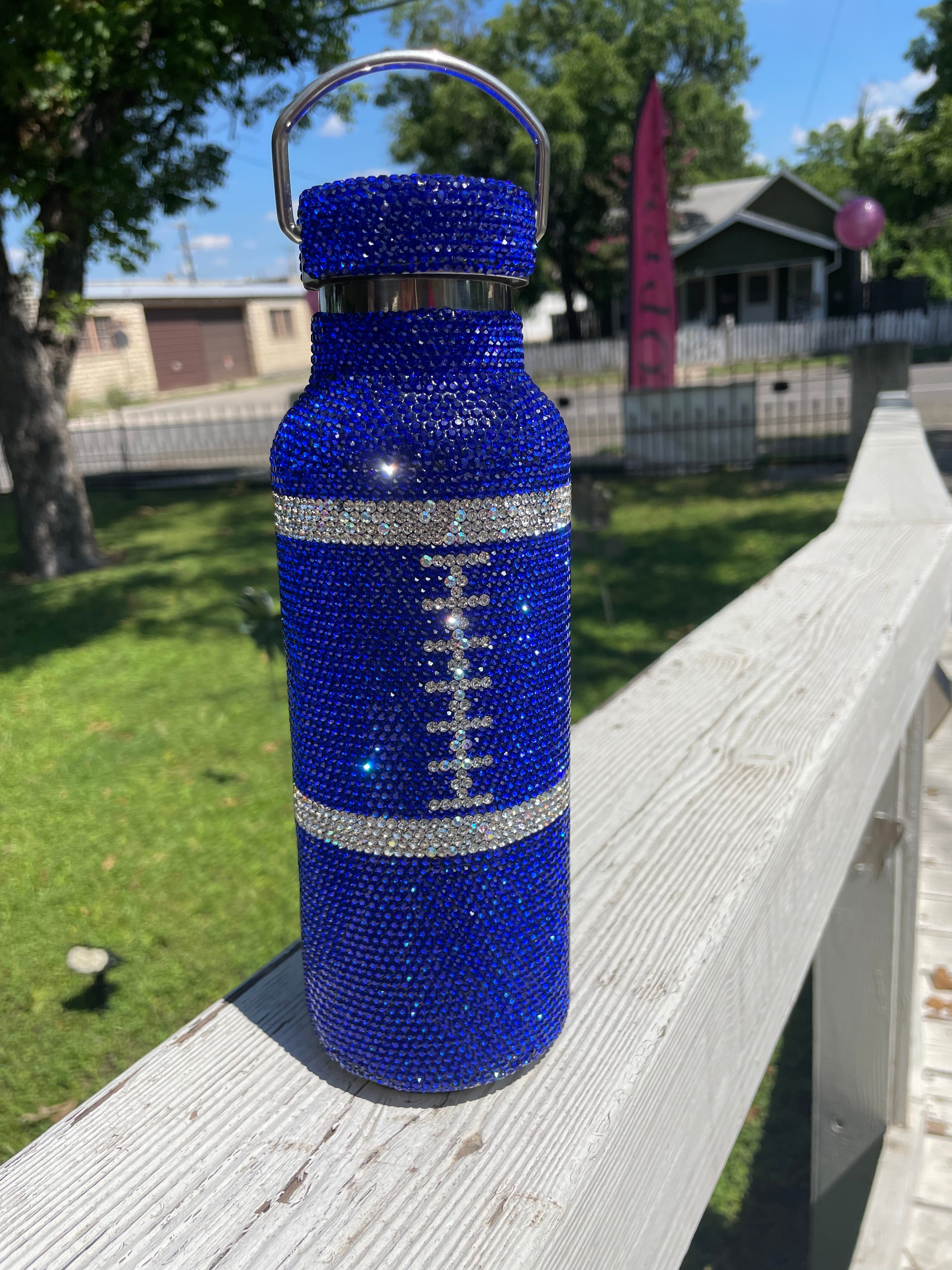 Football Royal Blue And White Stainless Steel Thermal Water Bottle-water bottle-Deja Nu-Deja Nu Boutique, Women's Fashion Boutique in Lampasas, Texas