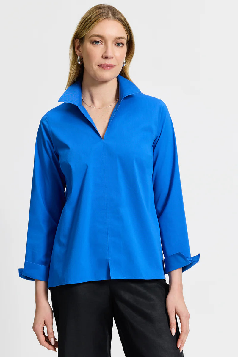 Foxcroft Agnes Stretch No Iron Popover Shirt In Cobalt Blue-shirts-Fox Croft-Deja Nu Boutique, Women's Fashion Boutique in Lampasas, Texas