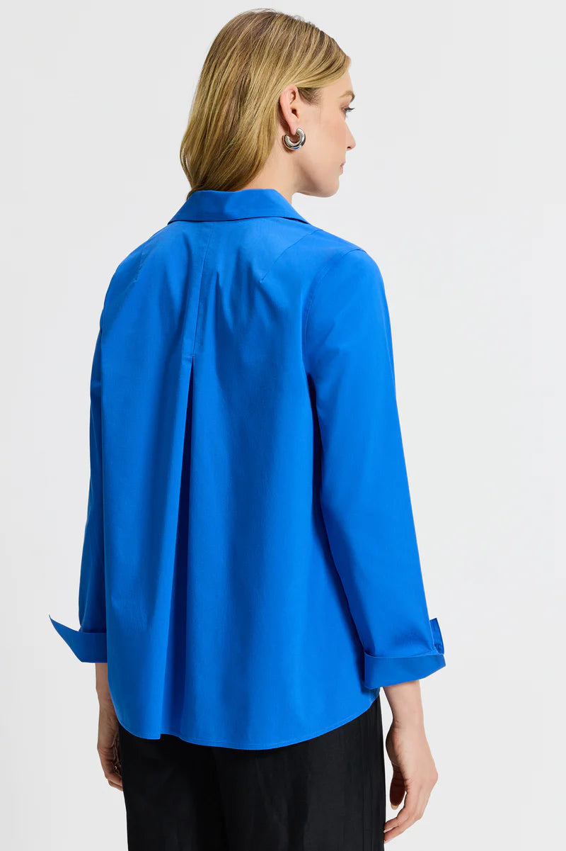 Foxcroft Agnes Stretch No Iron Popover Shirt In Cobalt Blue-shirts-Fox Croft-Deja Nu Boutique, Women's Fashion Boutique in Lampasas, Texas