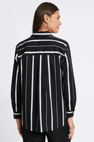 Fox Croft Boyfriend No Iron Black And White Stripe Shirt-Tops-Fox Croft-Deja Nu Boutique, Women's Fashion Boutique in Lampasas, Texas