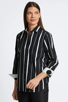 Fox Croft Boyfriend No Iron Black And White Stripe Shirt-Tops-Fox Croft-Deja Nu Boutique, Women's Fashion Boutique in Lampasas, Texas