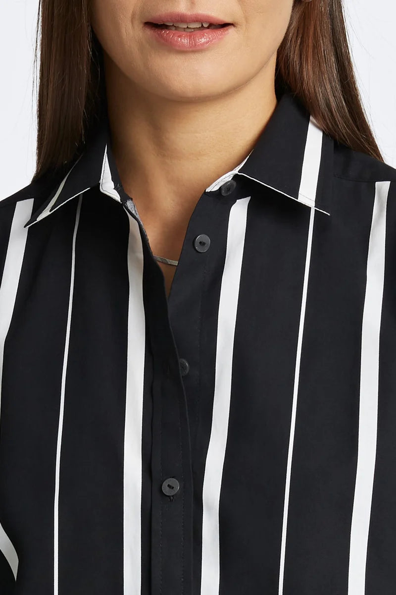 Fox Croft Boyfriend No Iron Black And White Stripe Shirt-Tops-Fox Croft-Deja Nu Boutique, Women's Fashion Boutique in Lampasas, Texas