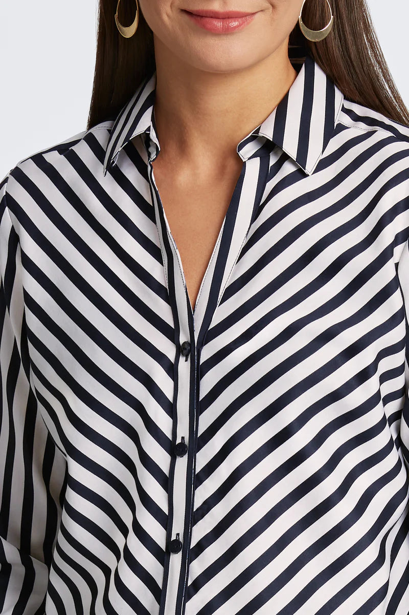 Foxcroft Mary Essential Stretch No Iron Stripe & Gingham Shirt-shirts-Fox Croft-Deja Nu Boutique, Women's Fashion Boutique in Lampasas, Texas