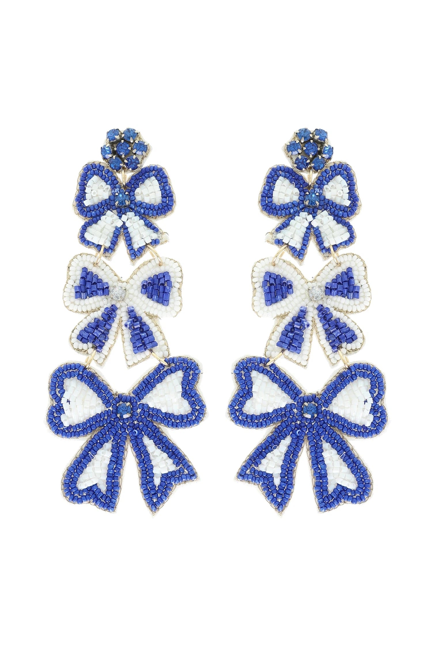 Game Day Striped Bow Ribbon Beaded Dangle Earrings-Earrings-Deja Nu Tx-Deja Nu Boutique, Women's Fashion Boutique in Lampasas, Texas