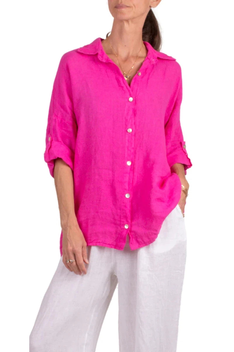 Gigi Moda Martina Drop Shoulder Linen Button Down Shirt In Pink-Tops-Gigi Moda-Deja Nu Boutique, Women's Fashion Boutique in Lampasas, Texas