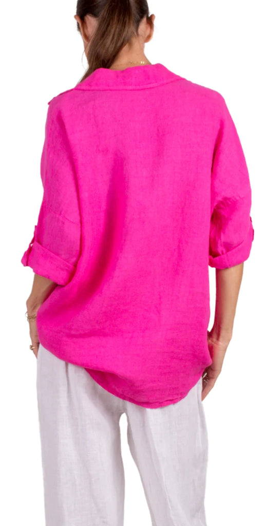 Gigi Moda Martina Drop Shoulder Linen Button Down Shirt In Pink-Tops-Gigi Moda-Deja Nu Boutique, Women's Fashion Boutique in Lampasas, Texas