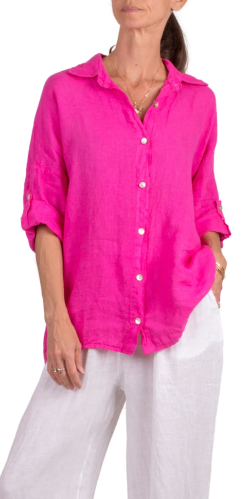 Gigi Moda Martina Drop Shoulder Linen Button Down Shirt In Pink-Tops-Gigi Moda-Deja Nu Boutique, Women's Fashion Boutique in Lampasas, Texas